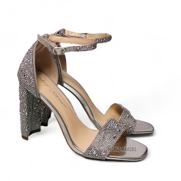 Betsey Johnson Rina Silver Rhinestone Crystal Block Heel Sandals Size 9 - Picture 4 of 10